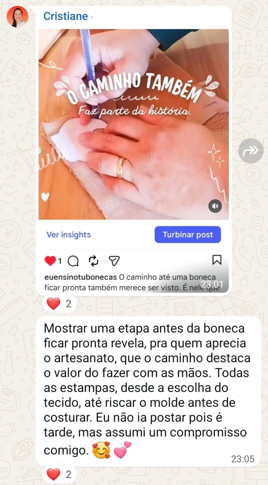 Print de depoimento de Cristiane