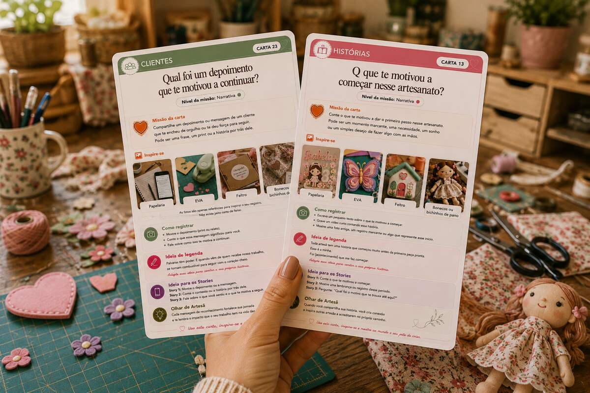 Baralho de cartas de inspiração com flores secas e linha
